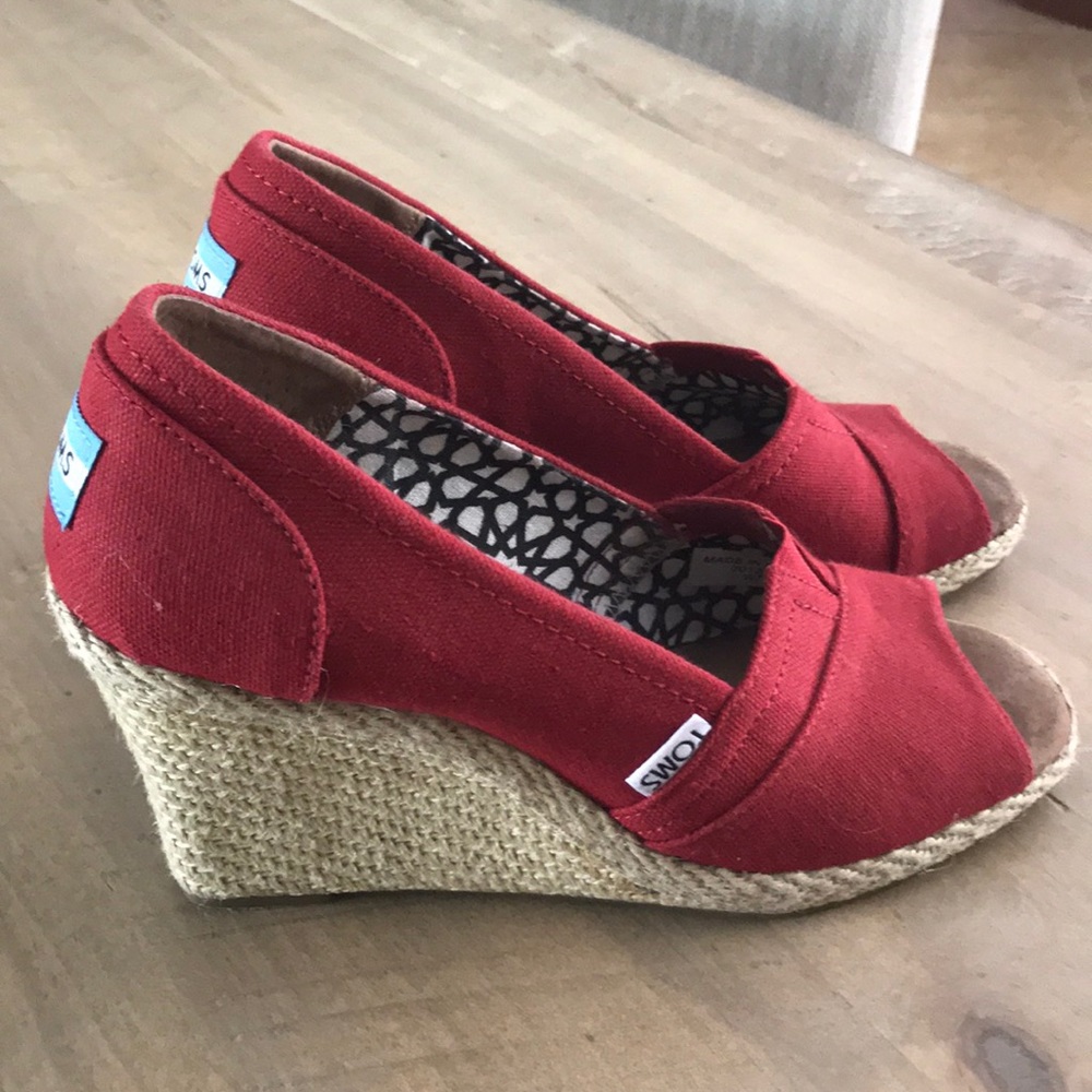 Toms Wedge Espadrilles Peep Toe Size 7